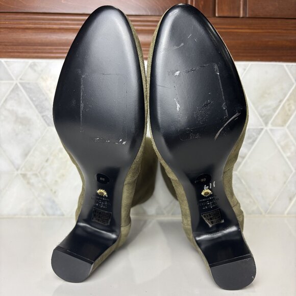 8B Green Suede Leather Block Heel Zip Zipper Almond Toe Ankle Boot Bootie Vida - Picture 12 of 14